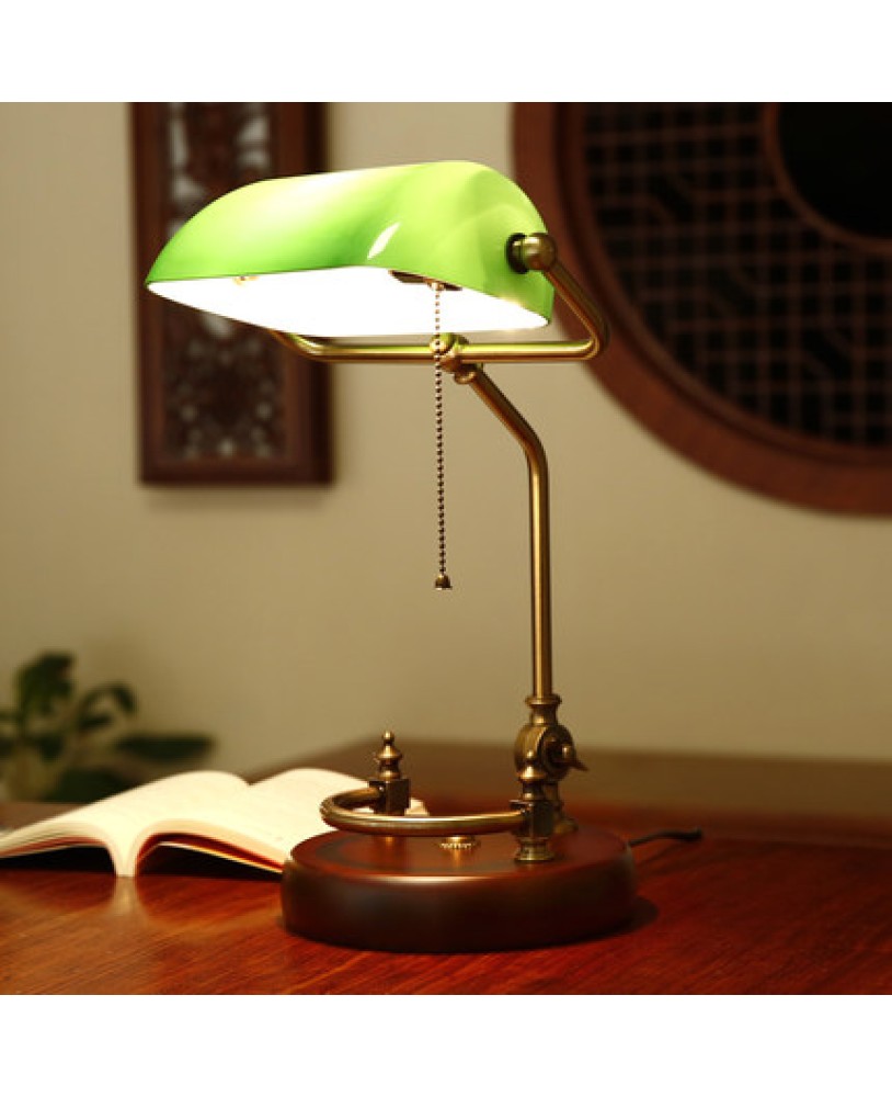 Traditional Antique Brass Green Bankers Table Office Desk Lamp