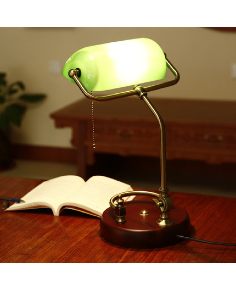 Traditional Antique Brass Green Bankers Table Office Desk Lamp