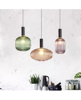 Nordic Glass Pendant Light Cognac White Green Single Head Dining Room Hanging Lamp Bedroom Cafe Bedside Balcony Study Home Decor