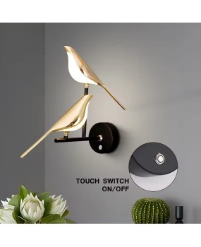 Creative Bird 360° Rotatable LED Wall Lamps Bedroom Bedside Indoor Golden Touch Switch LED Wall Lights Wall Sconce Home