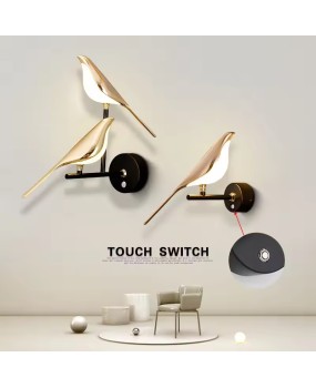Creative Bird 360° Rotatable LED Wall Lamps Bedroom Bedside Indoor Golden Touch Switch LED Wall Lights Wall Sconce Home