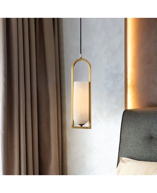 Modern Simple Full Copper Marble Pendant Light For Dining Room Bedroom Bedside Pure Copper LED Pendant Lights