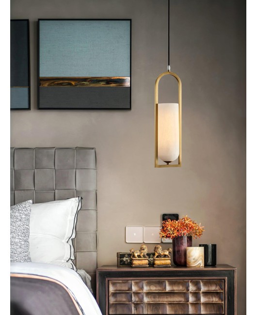 Modern Simple Full Copper Marble Pendant Light For Dining Room Bedroom Bedside Pure Copper LED Pendant Lights