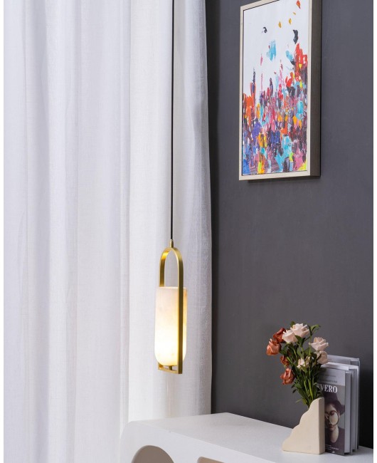 Modern Simple Full Copper Marble Pendant Light For Dining Room Bedroom Bedside Pure Copper LED Pendant Lights