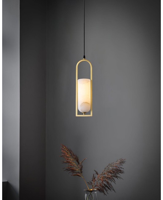 Modern Simple Full Copper Marble Pendant Light For Dining Room Bedroom Bedside Pure Copper LED Pendant Lights