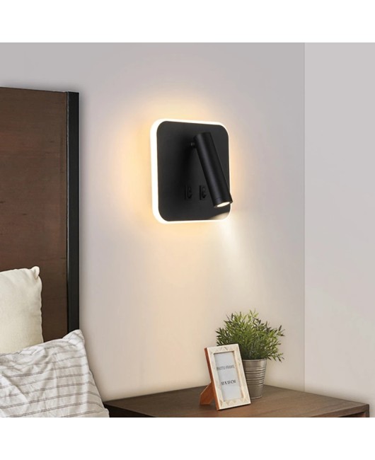 LED Bedside Wall Lamp with switch backlight Sconce free rotation Sconce indoor wall light For Bedroom reading light