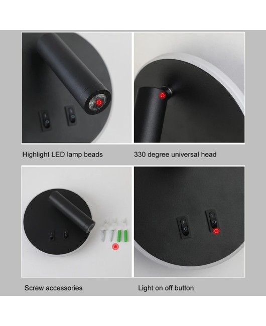 LED Bedside Wall Lamp with switch backlight Sconce free rotation Sconce indoor wall light For Bedroom reading light