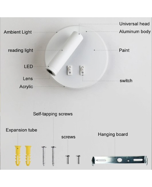 LED Bedside Wall Lamp with switch backlight Sconce free rotation Sconce indoor wall light For Bedroom reading light