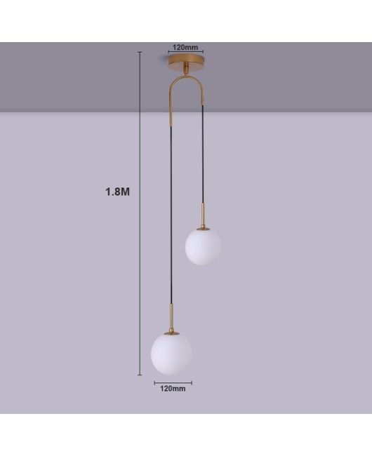 Upgrade creative bedroom bedside pendant lamp bar simple living room background wall led creative glass ball brass chandelier