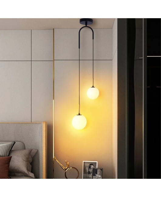 Upgrade creative bedroom bedside pendant lamp bar simple living room background wall led creative glass ball brass chandelier