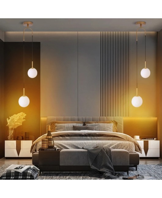 Upgrade creative bedroom bedside pendant lamp bar simple living room background wall led creative glass ball brass chandelier