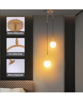 Upgrade creative bedroom bedside pendant lamp bar simple living room background wall led creative glass ball brass chandelier