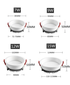 Recessed Anti Glare LED Downlights 7W/9W/12W/15W LED Ceiling Spot Lights Background Lamps Indoor Lighting