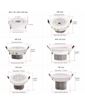 LED 1W 3W 4W 5W 7W 9W 12W 15W 18W Downlight Residential Dimmable Recessed LED Ceiling Lamp Light Adjustable 110V220V