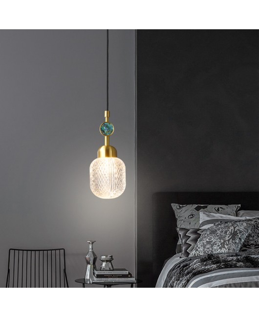 Nordic Modern Exquisite Copper Glass Bedside Pendant Lamps For Bedroom Restaurant Study Bar Creative Single Head Hanging Light