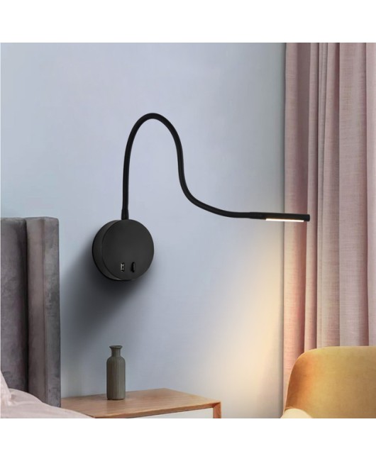 LED reading Lamp USB Light Wall light mounted bedroom flexible USB port Home Hotel Loft Bedside Night Book Light Modern White