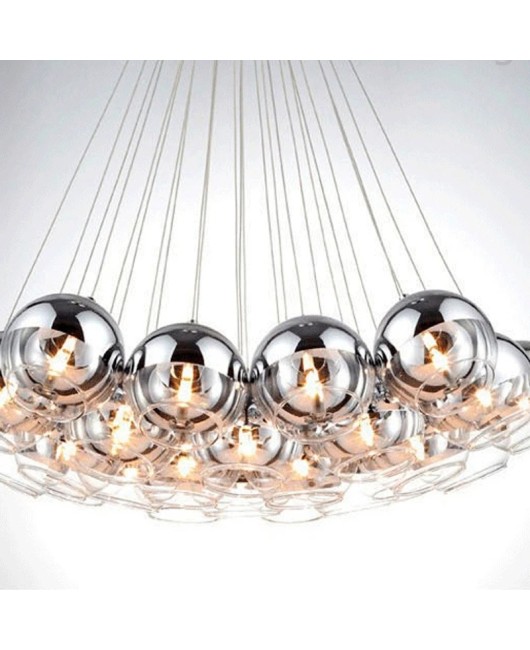 Modern LED Crystal Glass Ball Pendant Light Loft Staircase Hotel Hall Semi Sliver Glass Globe Multi Head Cluster Hanging Lamp