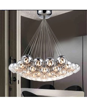 Modern LED Crystal Glass Ball Pendant Light Loft Staircase Hotel Hall Semi Sliver Glass Globe Multi Head Cluster Hanging Lamp
