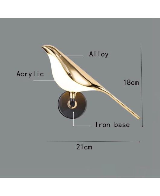 Postmodern Bird led wall lamp Nordic plating gold acrylic bedroom bedside wall sconce hallway aisle staircase wall light fixture