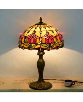 Retro Tiffany red tulip hotel bedroom bedside table lamp European-style glazed table lamp