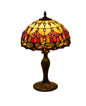 Retro Tiffany red tulip hotel bedroom bedside table lamp European-style glazed table lamp