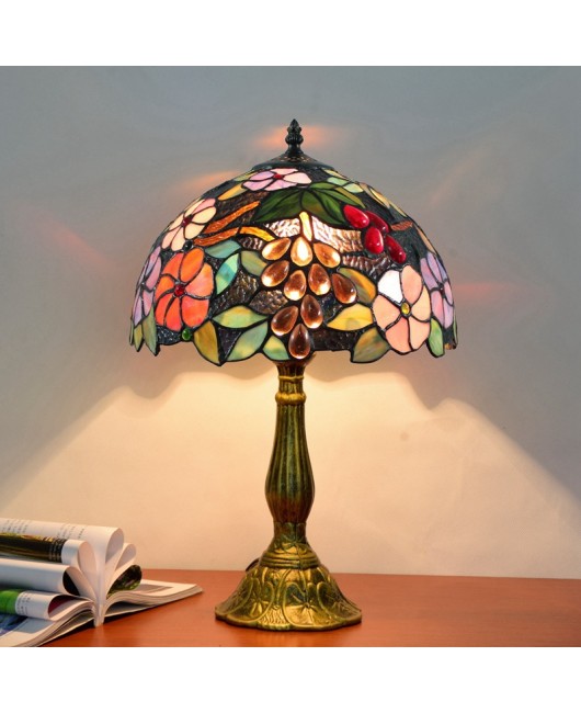 Tiffany stained glass living room dining room bedroom bedside table lamp bar pastoral grape retro table lamp