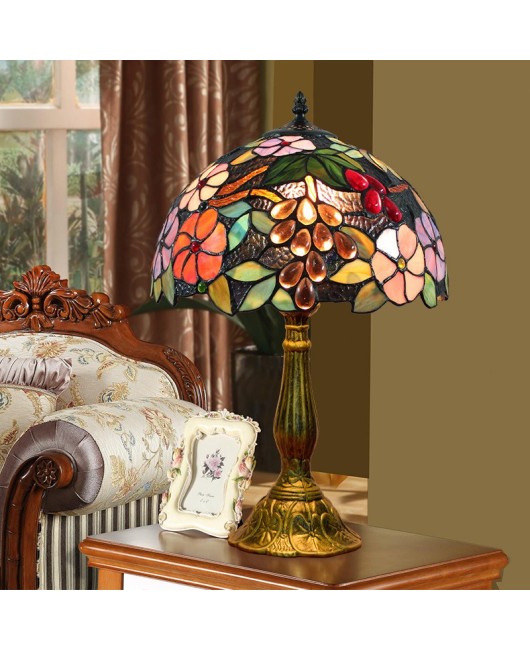 Tiffany stained glass living room dining room bedroom bedside table lamp bar pastoral grape retro table lamp