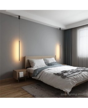 Modern Bedroom Bedside Led Pendant Lights Living Room TV Wall Decor LED Pendant Lamps Geometry Line Strip Hanging Light Fixtures