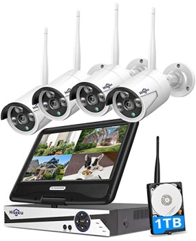 [8CH Expandable, 2K] Hiseeu All-in-one with 8CH 10.1" 1296P Monitor Wireless Security Camera System, 4pcs 3MP Indoor/Outdoor Wireless Home Security Camera System, Remote Access, One-way Audio, 1TB HDD
