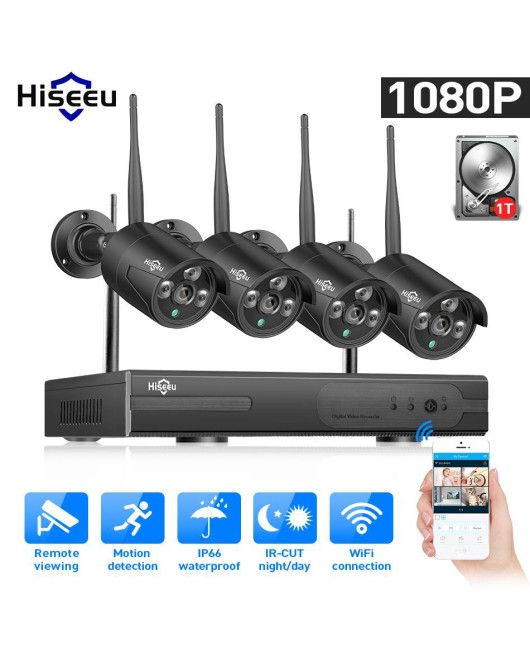 4CH 1080P HD IP CAMERA NVR SYSTEM HD 300w 4-channel wireless package remote monitoring audio network camera