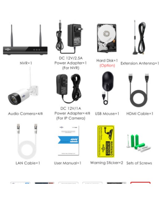 Hiseeu 8CH 1080P Wireless NVR Kit with 48pcs Waterproof Audio Record Camera Home Outdoor Waterproof Wireless Set Voice 3 million HD Night Vision Network Camera