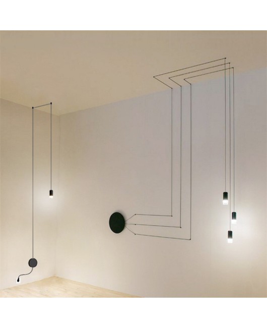 Art DIY Wall Lamp Long Line Black Wall Light Minimalist Wall Mounted LED Wrought Hanging Lamps Bedroom Living Room G9