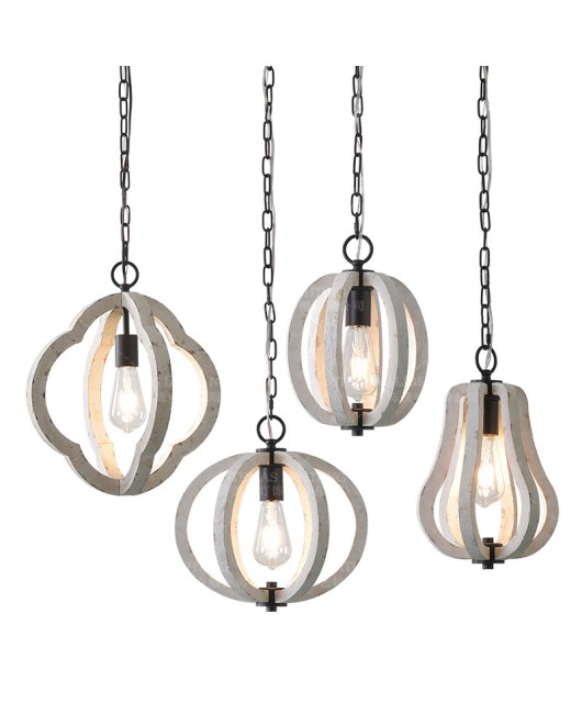 Wood pendant light single lamps french vintage white wooden suspension luminaire in farmhouse kitchen bedroom mini 1 light