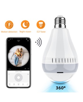 2.0 1.0 MP LED Light Wireless Panoramic Fisheye HD 1080P IP Camera WiFi Bulb Lamp Home Security CCTV Camera Night Vision Camera