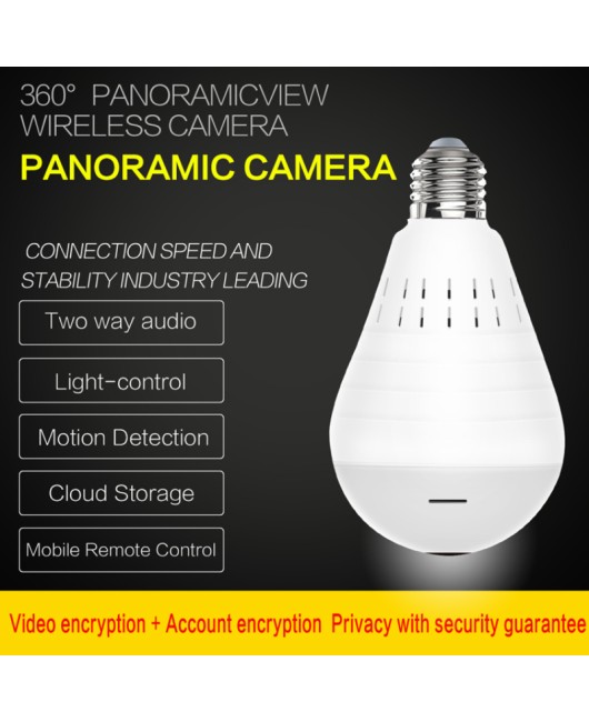 Mini IP Camera 360 Degree LED Light 960P Wireless Panoramic Home Security Security WiFi CCTV Fisheye Bulb Lamp Two Ways Audio 64GB