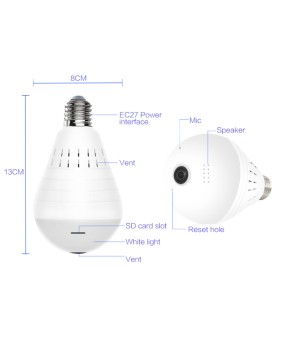 Mini IP Camera 360 Degree LED Light 960P Wireless Panoramic Home Security Security WiFi CCTV Fisheye Bulb Lamp Two Ways Audio 64GB