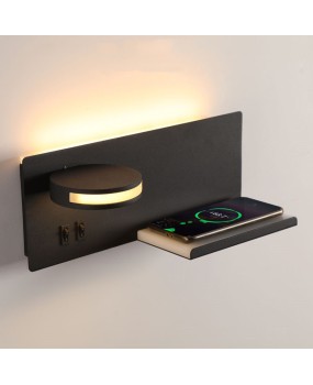 Bedside Multifunctional wall light, atmosphere lighting + reading lighting + USB charging + Mobile phone wireless charging + storage