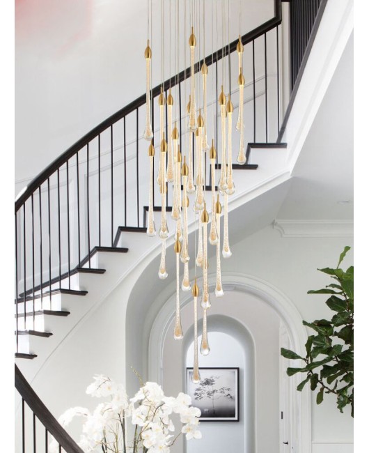 Post-modern minimalist staircase lamp villa glass chandelier restaurant combination water drop glass chandelier