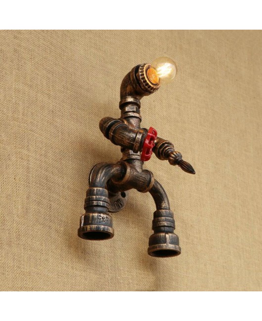 Iron water pipe wall lamp creative retro loft vintage robot light