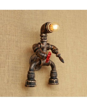 Iron water pipe wall lamp creative retro loft vintage robot light