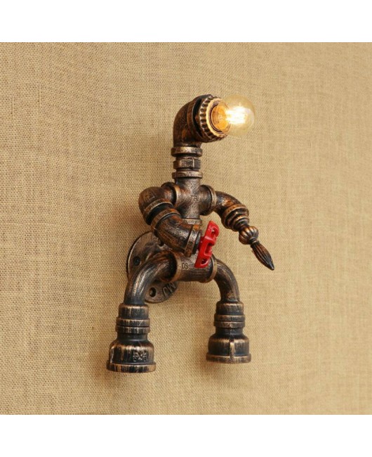 Iron water pipe wall lamp creative retro loft vintage robot light