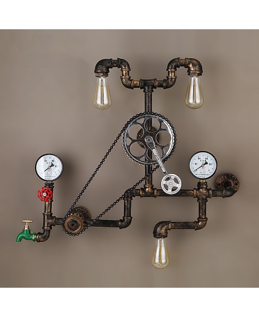 Vintage retro loft industrial wind light personality water pipe gear wall lamp