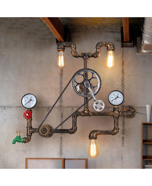 Vintage retro loft industrial wind light personality water pipe gear wall lamp