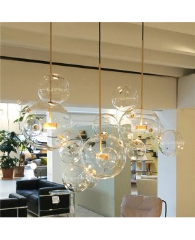 Large Bubble Glass Globe LED Pendant Light Gold Ceiling Light