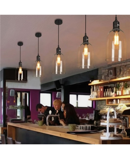 Retro coffee shop ceiling transparent glass restaurant pendant lamp