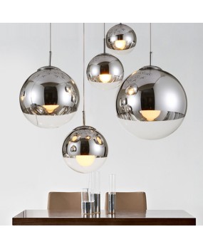 Modern Pendant Lights Silver Mirror Ball Hanglamp Globe Glass Led Lamp Kitchen Living Room Bedroom Home suspension luminaire