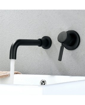Black Wall Mounted Bathroom Faucet Solid Brass Basin Tap