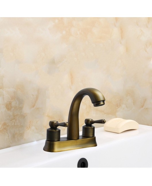 Antique Brass Bathroom Tap 4 Inch Centerset Bathroom Sink Tap with 2 Handles