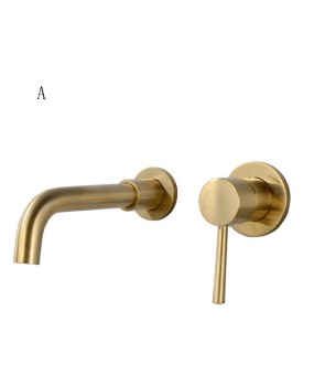 Brushed Brass Bathroom Sink Faucet Wall Mounted Face Basin Tap