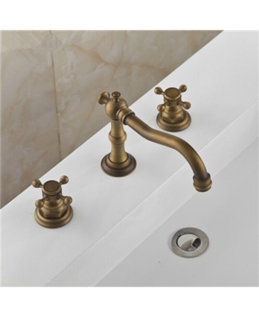 Brass Finish Antique Sink Faucet Widespread Bathroom Sink Tap